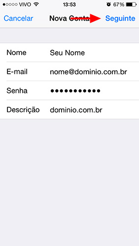 Configurar e-mail no iPhone - Passo 2